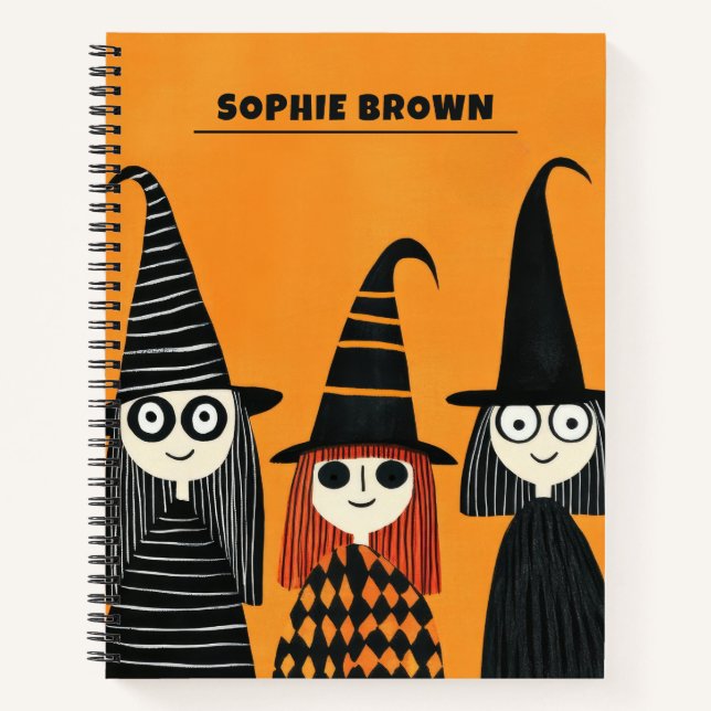 Cuaderno Ilustraciones de bruja con nombre Halloween (Anverso)