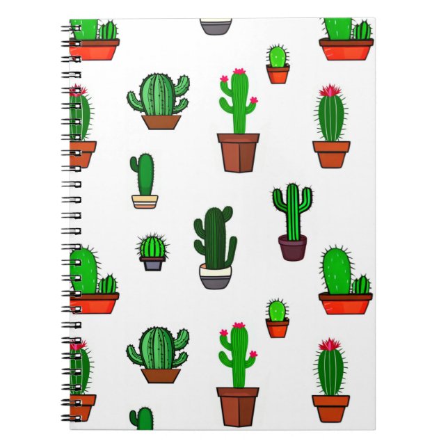 Cuaderno Ilustraciones de cactus lindos Patrón Blanco (Frente)
