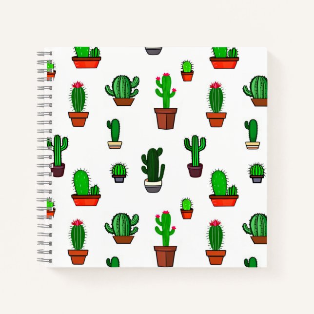 Cuaderno Ilustraciones de cactus lindos Patrón Blanco (Anverso)