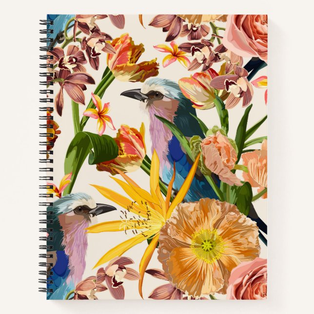 Cuaderno Ilustraciones de flores tropicales, pájaros exótic (Anverso)