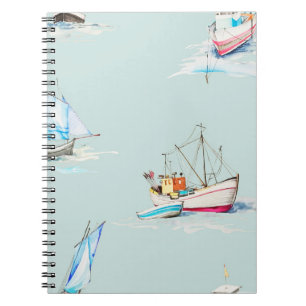 Cuaderno ilustraciones de velero de color acuático dibujada