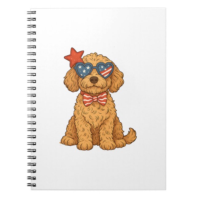 Cuaderno Ilustraciones patrióticas de Goldendoodle (Frente)