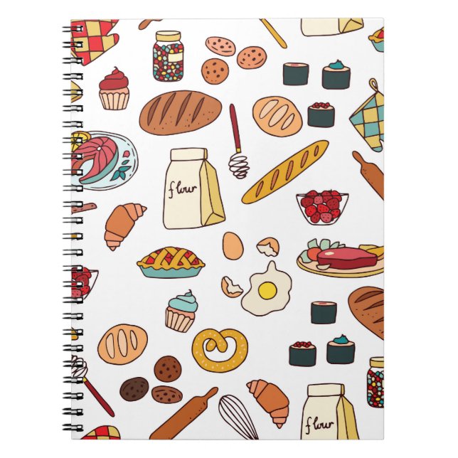 Cuaderno Ilustraciones vintage de comida: patrón continuo. (Frente)