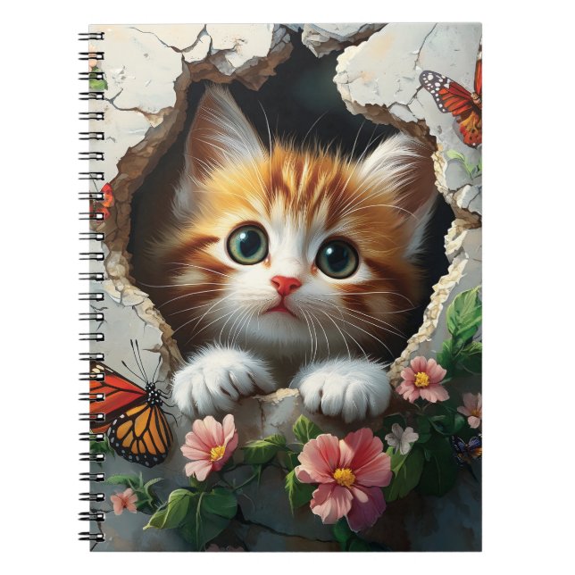 Cuaderno Imagen 3D de un lindo gatito asomándose (Frente)