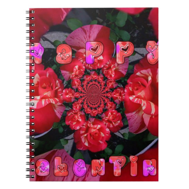 Cuaderno Imagen de arte "Happy Valentine" de rosas rojas ir (Frente)