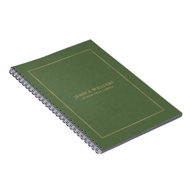 Cuaderno Imagen de textura de lino verde bosque con marco d (Lado Derecho)