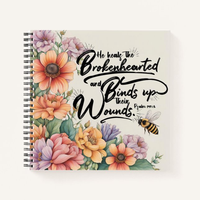 Cuaderno Imagen del versículo bíblico Salmos 147:3 cristian (Anverso)
