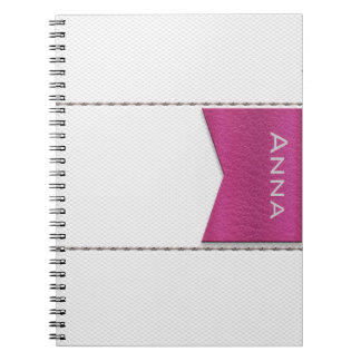 Cuaderno Imitación de cuero blanco,costuras,label rosa