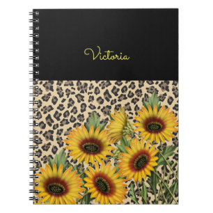 Cuaderno Impresión animal de leopardo amarillo girasol