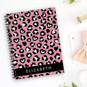 Cuaderno Impresión animal, Leopardo rosa, corazón, tu nombr
