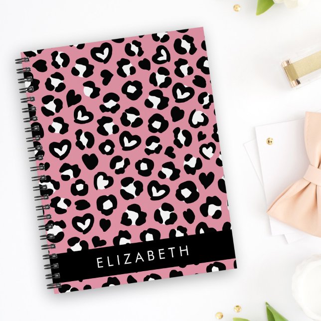 Cuaderno Impresión animal, Leopardo rosa, corazón, tu nombr (Subido por el creador)