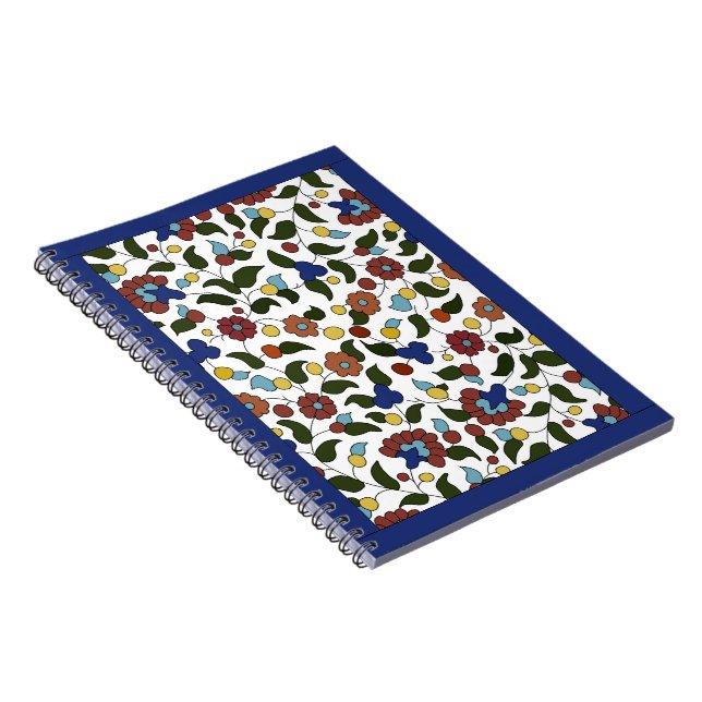 Cuaderno Impresión armenia floral - Azul marino y blanco (Lado Derecho)