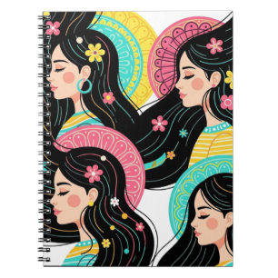 Cuaderno Impresión artística de ilustración de mujeres bohe