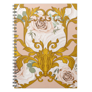 Cuaderno Impresión barroca floral dorada de rosas