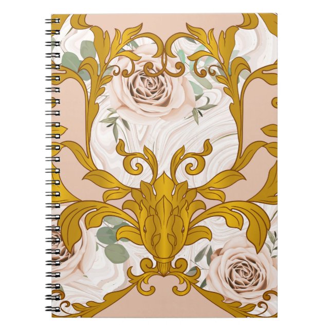 Cuaderno Impresión barroca floral dorada de rosas (Frente)