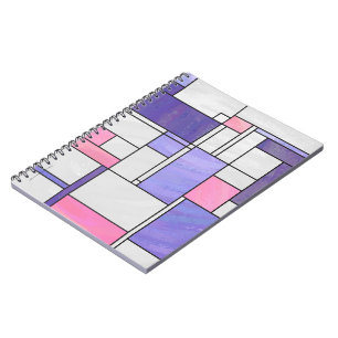 Cuaderno Impresión blanca rosada morada mondriana