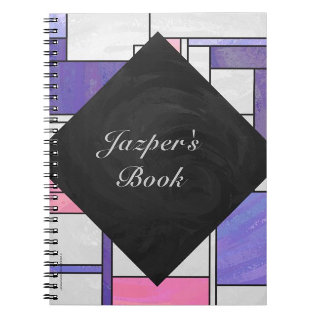 Cuaderno Impresión blanca rosada morada mondriana (Frente)