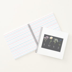 Cuaderno Impresión botánica romántica de flores de AMOR