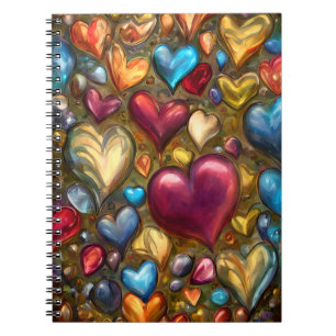 Cuaderno Impresión caprichosa de corazón de joyas coloridas