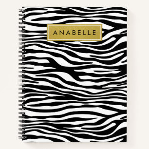 Cuaderno Impresión cebra, cebra, negro y blanco, su nombre