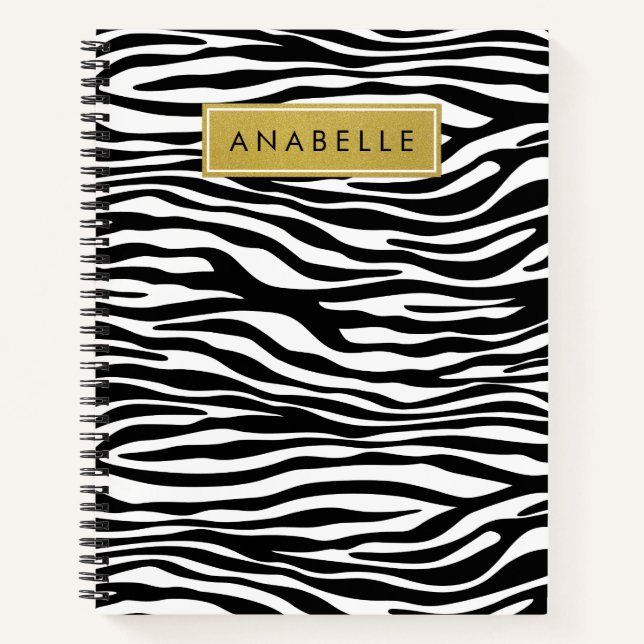 Cuaderno Impresión cebra, cebra, negro y blanco, su nombre (Anverso)