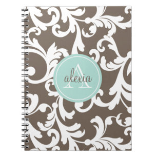 Cuaderno Impresión con monograma del damasco de la moca y