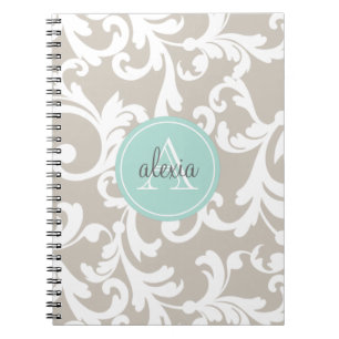 Cuaderno Impresión con monograma del damasco del lino y de