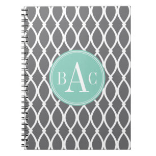 Cuaderno Impresión con monograma gris oscuro y de la menta
