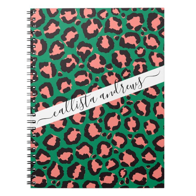 Cuaderno Impresión de animales de leopardo verde negro rosa (Frente)