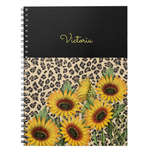 Cuaderno Impresión de animales del leopardo de los girasole (Frente)