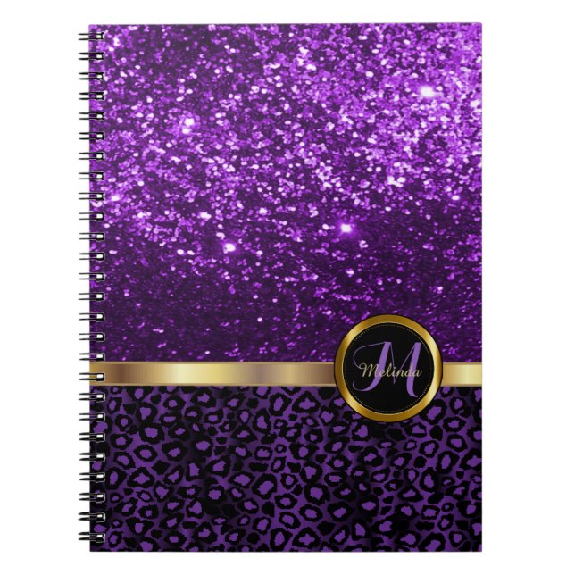 Cuaderno Impresión de animales leopardos con Purpurina mora (Frente)