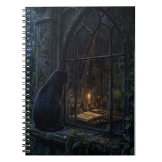 Cuaderno Impresión de arte botánico oscuro de gato negro gó