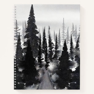 Cuaderno Impresión de arte de acuarela de bosques de pino m