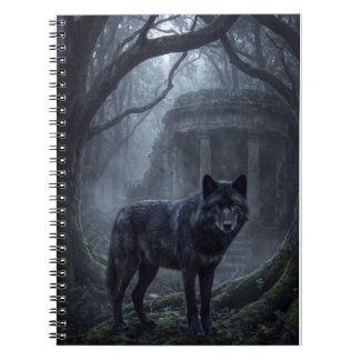Cuaderno Impresión de arte de lobo gótico bosque oscuro