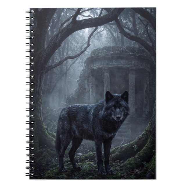 Cuaderno Impresión de arte de lobo gótico bosque oscuro (Frente)