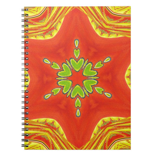 Cuaderno Impresión de arte de Mandala verde de oro rojo (Frente)