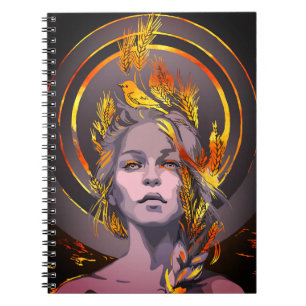 Cuaderno Impresión de arte elegante con trigo dorado y pája