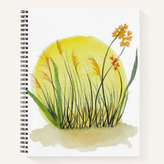 Cuaderno Impresión de arte en acuarela de prado dorado
