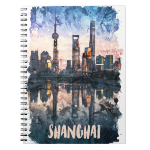 Cuaderno Impresión de arte en acuarela del horizonte de Sha