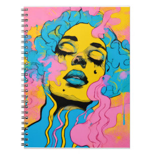 Cuaderno Impresión de arte pop retrato de mujer sicodélica