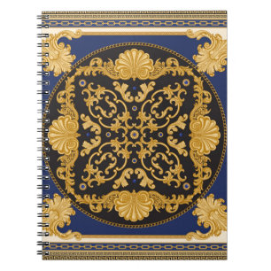 Cuaderno Impresión de Bandana sobre fondo negro y azul, oro