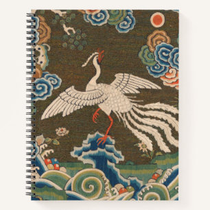 Cuaderno Impresión de bordado de seda de pájaro blanco chin