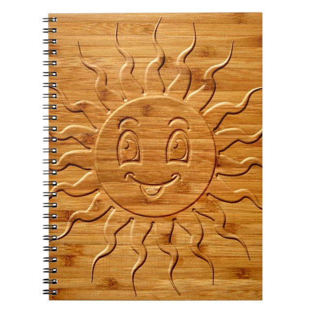Cuaderno Impresión De Cara Sonriente De Sol Esculpida En Ma (Frente)