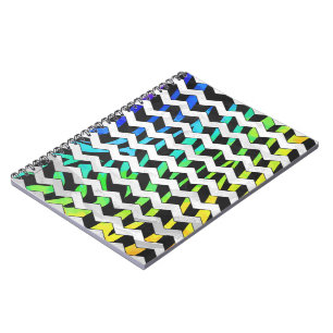 Cuaderno Impresión de cebra chevron negro y arcoiris
