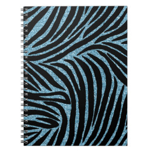 Cuaderno Impresión de cebra de brillo Aqua Faux
