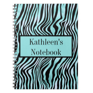 Cuaderno Impresión de cebra personalizada en negro y turque