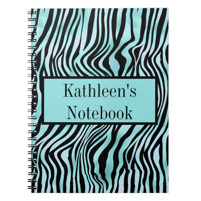 Cuaderno Impresión de cebra personalizada negro y turquesa  (Frente)