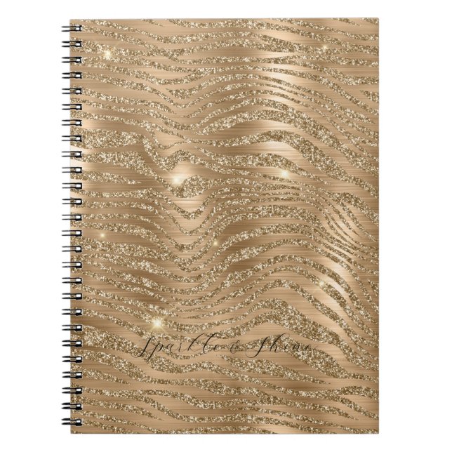 Cuaderno Impresión de cebra Purpurina Glitzy Gold (Frente)