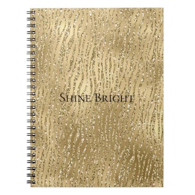 Cuaderno Impresión de cebra Purpurina Gold Glam Glitzy (Frente)