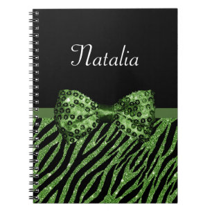 Cuaderno Impresión de cebra verde suave FAUX Glitz Bow con